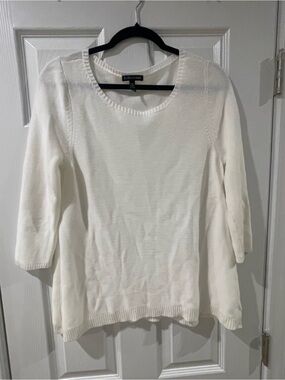 Eileen Fisher Cream Scoop-Neck Lightweight Knit Sweater NWOT